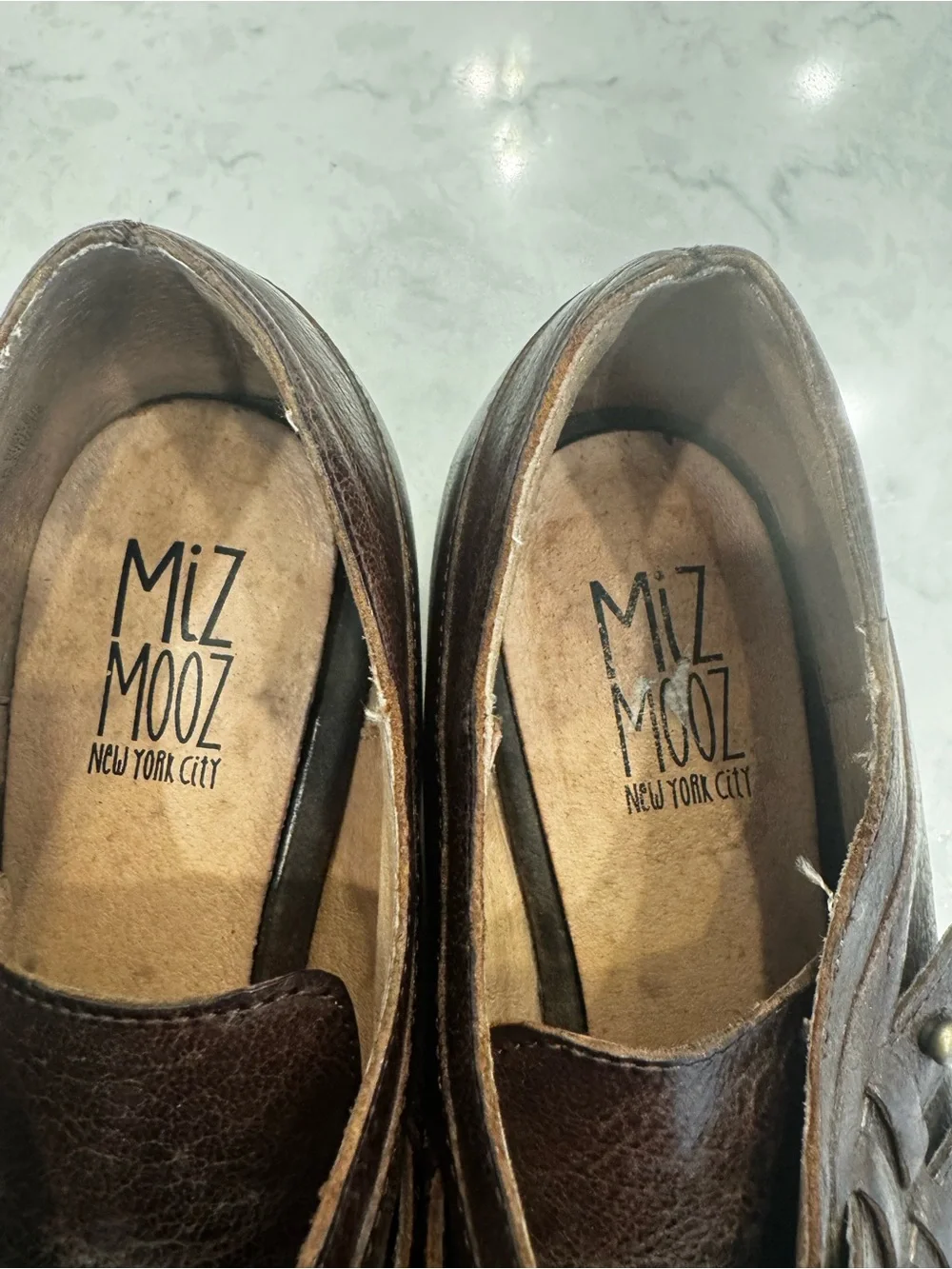 Miz Mooz Lorelle Brown Leather Pointed Toe Monk Strap Flats 8 / 38.5